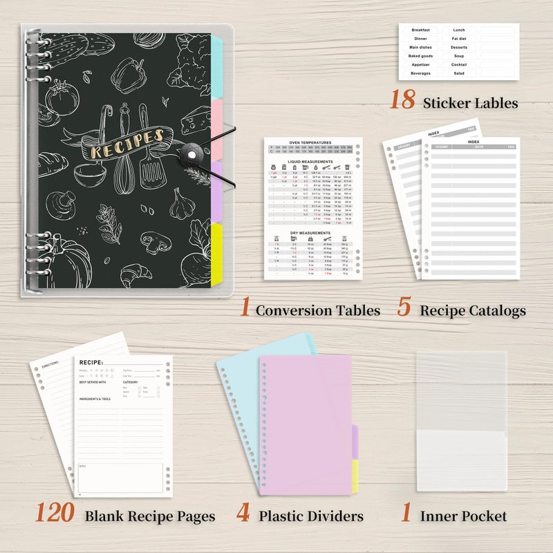 LOAPEM Blank Recipe Book to Write in Your Own Food Journal, Two Pages for a Recipe, PVC Binder Style Notebook with 120 Pages, 100gsm Thick Paper for Kitchen, Gift, Family Cooking Lover - Image 3