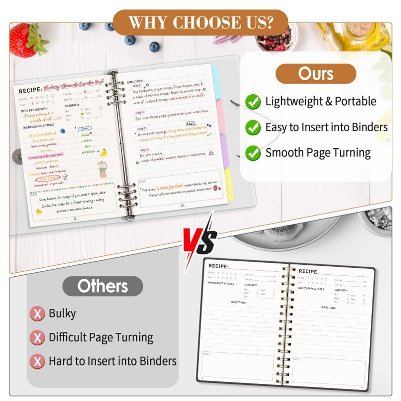 LOAPEM Blank Recipe Book to Write in Your Own Food Journal, Two Pages for a Recipe, PVC Binder Style Notebook with 120 Pages, 100gsm Thick Paper for Kitchen, Gift, Family Cooking Lover - Image 5