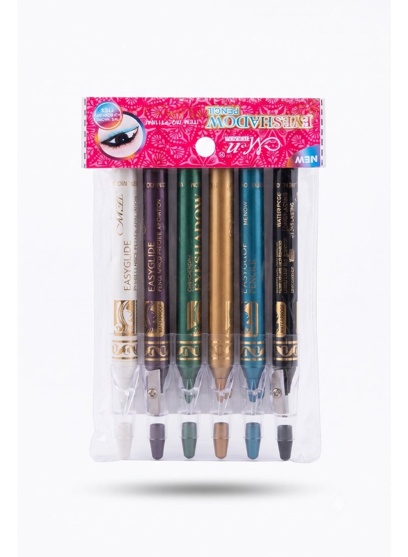 Mn MENOW MeNow Eyeshadow Pencil Set of 6 with Sharpener, Set No. A - Image 2