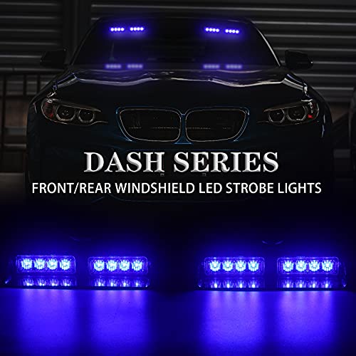 XRIDONSEN 2 in 1 Blue Emergency Dash Strobe Lights Warning Safety Flashing Interior Windshield Lights w/Suction Cups for Ambulance Volunteer Firefighter Police Vehicles Trucks (2×7.16 inch, 16 LED) - Image 2