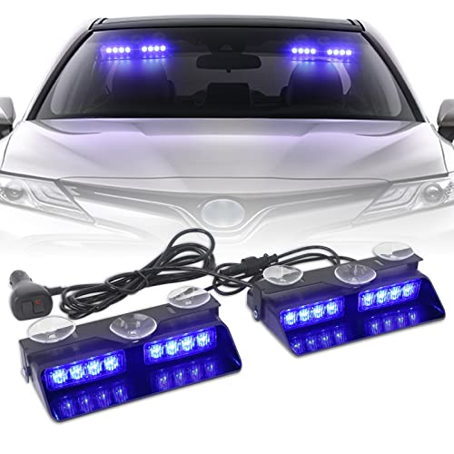 XRIDONSEN 2 in 1 Blue Emergency Dash Strobe Lights Warning Safety Flashing Interior Windshield Lights w/Suction Cups for Ambulance Volunteer Firefighter Police Vehicles Trucks (2×7.16 inch, 16 LED) - Image 1