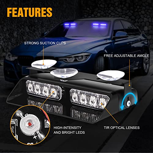 XRIDONSEN 2 in 1 Blue Emergency Dash Strobe Lights Warning Safety Flashing Interior Windshield Lights w/Suction Cups for Ambulance Volunteer Firefighter Police Vehicles Trucks (2×7.16 inch, 16 LED) - Image 3