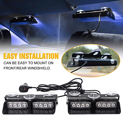 XRIDONSEN 2 in 1 Blue Emergency Dash Strobe Lights Warning Safety Flashing Interior Windshield Lights w/Suction Cups for Ambulance Volunteer Firefighter Police Vehicles Trucks (2×7.16 inch, 16 LED) - Image 4