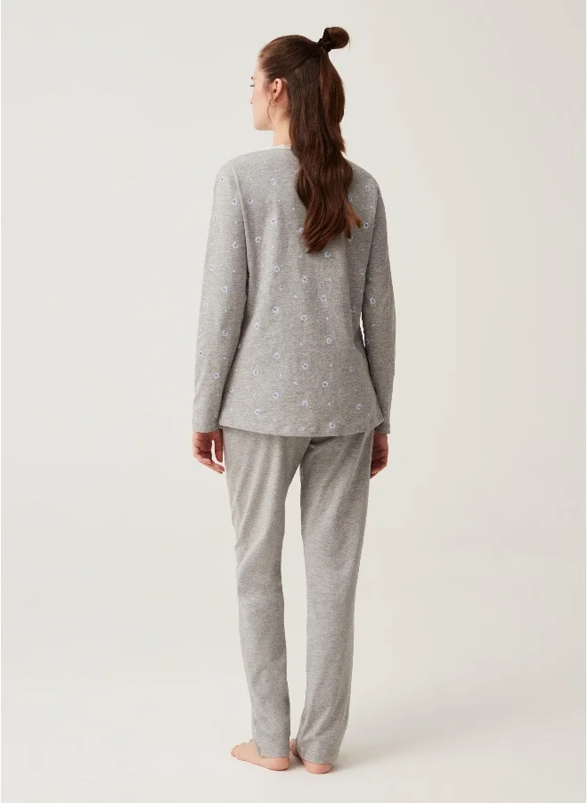 او في اس Ovs Cotton Full-Length Pyjamas With Granddad Neckline