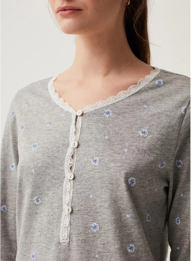 او في اس Ovs Cotton Full-Length Pyjamas With Granddad Neckline