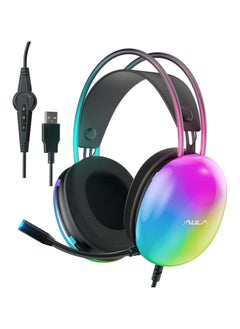 AULA S505 Gaming Headset with Mic for PC,Wired Gaming Headphone,RGB Rainbow Backlit,Virtual 7.1 Surround Sound, 50mm Driver, Soft Memory Earmuffs, Wired Laptop Desktop Computer Headset, Black  - Image 1