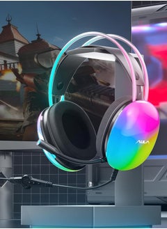 AULA S505 Gaming Headset with Mic for PC,Wired Gaming Headphone,RGB Rainbow Backlit,Virtual 7.1 Surround Sound, 50mm Driver, Soft Memory Earmuffs, Wired Laptop Desktop Computer Headset, Black  - Image 3