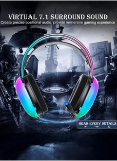 AULA S505 Gaming Headset with Mic for PC,Wired Gaming Headphone,RGB Rainbow Backlit,Virtual 7.1 Surround Sound, 50mm Driver, Soft Memory Earmuffs, Wired Laptop Desktop Computer Headset, Black  - Image 4
