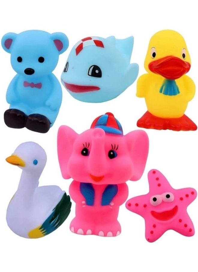 Manos Set of 6 Big Size Chu Chu Animal Shape Bath Toys, Elephant, Duck, Swan, Fish, Starfish, Bear Bath Toy  - Image 1