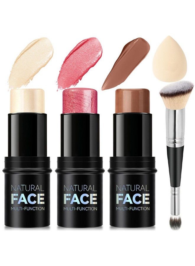 LemonSac 3Pcs Cream Contour Stick Makeup Kit, Shades With Highlighter Stick, Blush Stick And Bronzer Contour Stick For Sculpt The Cheeks, Long Lasting, Waterproof, Matte & Dewy Finish (Light) - Image 1