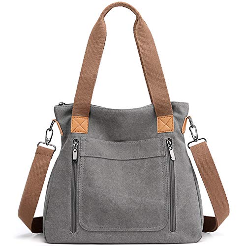 Sunshinejing Women's Canvas Tote Handbags Vintage Casual Shoulder Work Bag Crossbody Purses (Grey) One Size - Image 1
