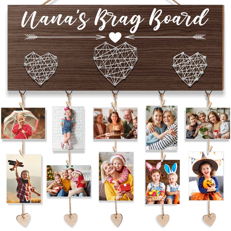 MAYICIVO MAYICIVO Nanas Brag Board Grandma Gifts Picture Frame Photo Holder Collage Display Board Brown 1575 x 63 inches