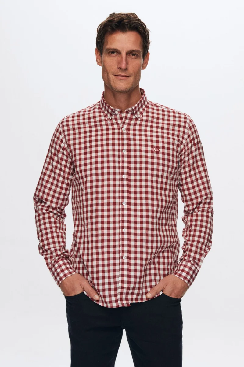 D'S DAMAT D'S Groom Ds Groom Slim Fit Claret Red Cotton Blend 2-Piece Crew Neck Knitwear and Shirt