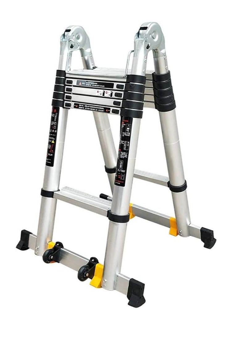 Outdoor Ladder, Aluminum A-Frame Multi-Purpose Telescopic Ladder with Wheel, 330lbs Load Capacity, 3.6m + 3.6m = 7.2m (23.6ft), 3.6...  - Image 1