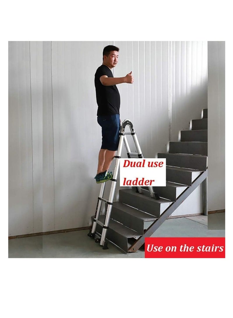Outdoor Ladder, Aluminum A-Frame Multi-Purpose Telescopic Ladder with Wheel, 330lbs Load Capacity, 3.6m + 3.6m = 7.2m (23.6ft), 3.6...  - Image 3