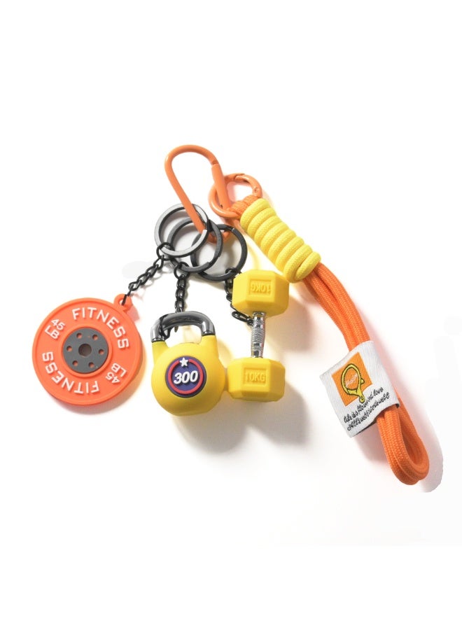 Yellow Dumbbell Keychain Set, Silicone Gym Fitness Accessories