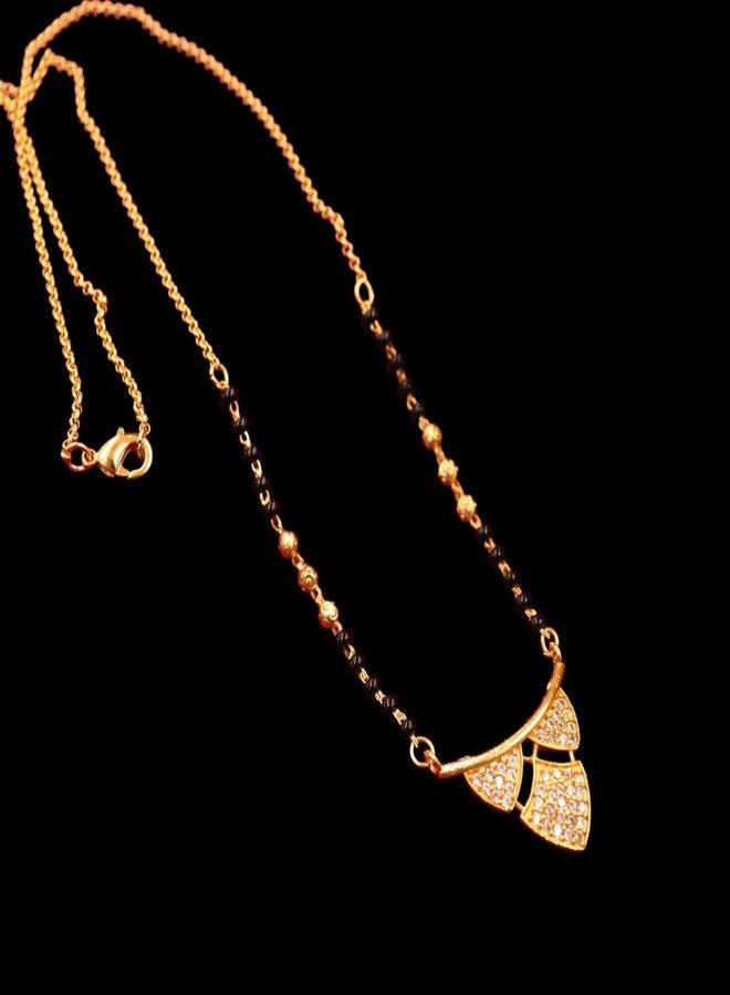 قلادة مانجالسوترا قصيرة من AAIKU مطلية بالذهب المصقول ومرصعة بالألماس الأمريكي، هدية مثالية لحفلات الزفاف والذكرى السنوية والمناسبات الخاصة للنساء، بطول 18 بوصة. - Image 2