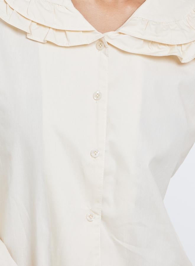 Styli Beige Ruffle Peter Pan Collar Shirt - Image 3