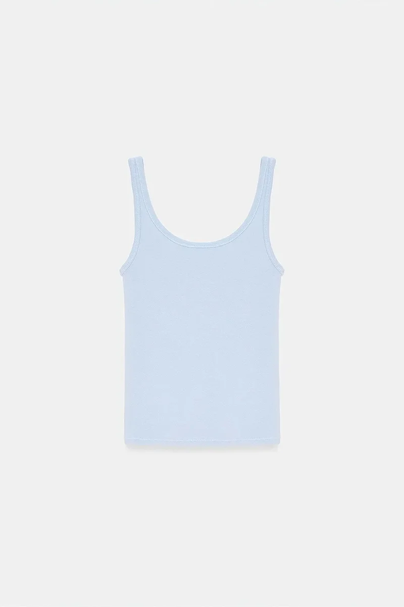 Dilvin Baby Blue DILVIN Ribbed Fitted Camisole Top for Women | Best Price UAE