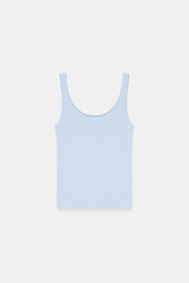 Dilvin Baby Blue DILVIN Ribbed Fitted Camisole Top for Women | Best Price UAE