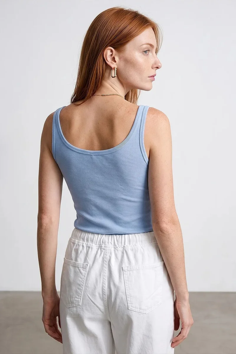 Dilvin Baby Blue DILVIN Ribbed Fitted Camisole Top for Women | Best Price UAE