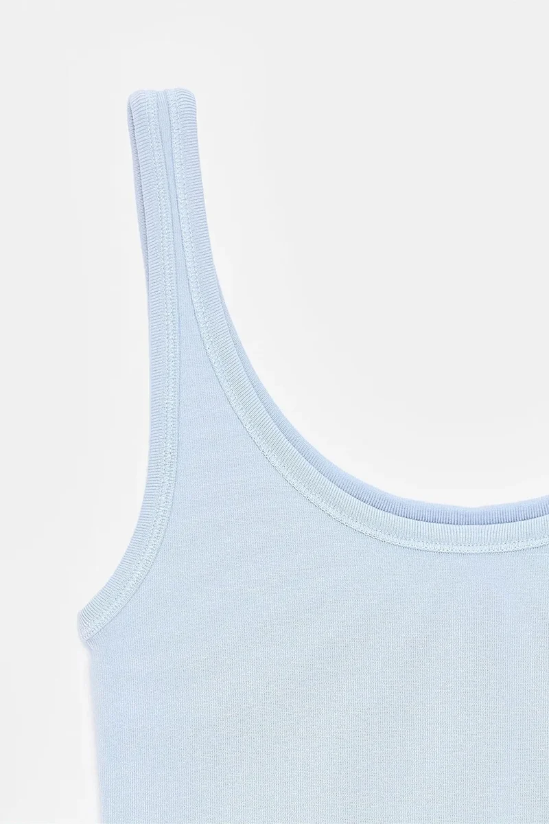 Dilvin Baby Blue DILVIN Ribbed Fitted Camisole Top for Women | Best Price UAE