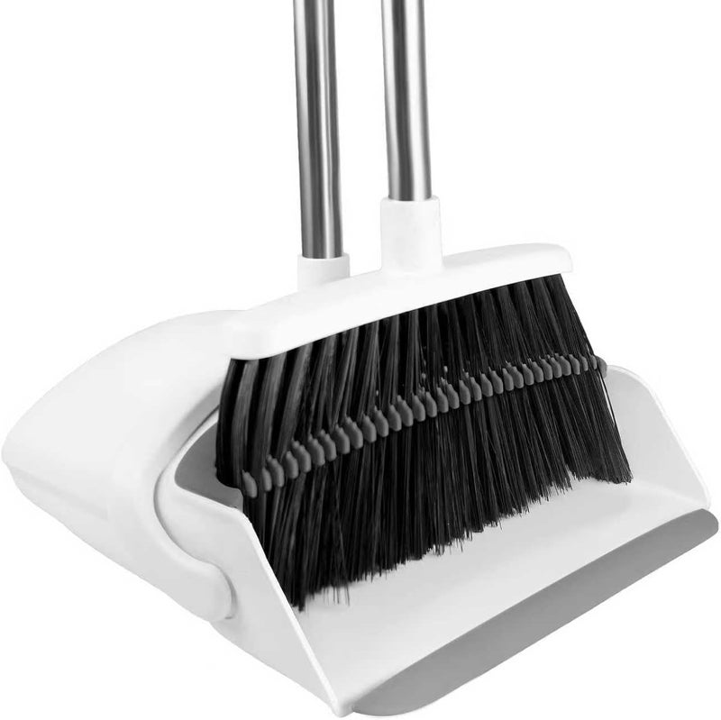 BSKLIN Broom with Dustpan Combo Set, Broom and Dustpan Set for Home Commercial Cleaning Supplies Angle Broom with Long Handle Perfect for Courtyard Garage Street (White) - Image 1