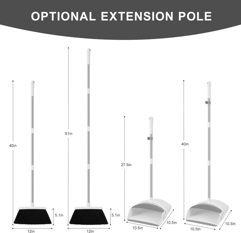 BSKLIN Broom with Dustpan Combo Set, Broom and Dustpan Set for Home Commercial Cleaning Supplies Angle Broom with Long Handle Perfect for Courtyard Garage Street (White) - Image 2