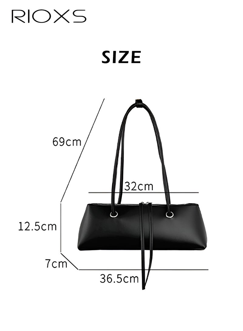 RIOXS Small Handbag For Women, PU Leather Shoulder Bag, Waterproof Fashion Hobo Bag, Ladies' Stylish Bag, Elegant Underarm Bag, Soild Women Bag, Ladies Tote Bag For Daily Work/ Travel/ Shopping Or Dating-Black Handbag - Image 2