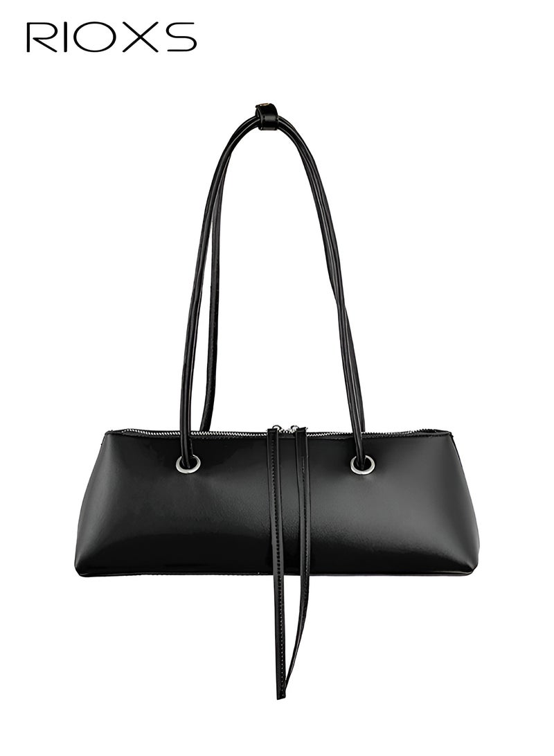 RIOXS Small Handbag For Women, PU Leather Shoulder Bag, Waterproof Fashion Hobo Bag, Ladies' Stylish Bag, Elegant Underarm Bag, Soild Women Bag, Ladies Tote Bag For Daily Work/ Travel/ Shopping Or Dating-Black Handbag - Image 1