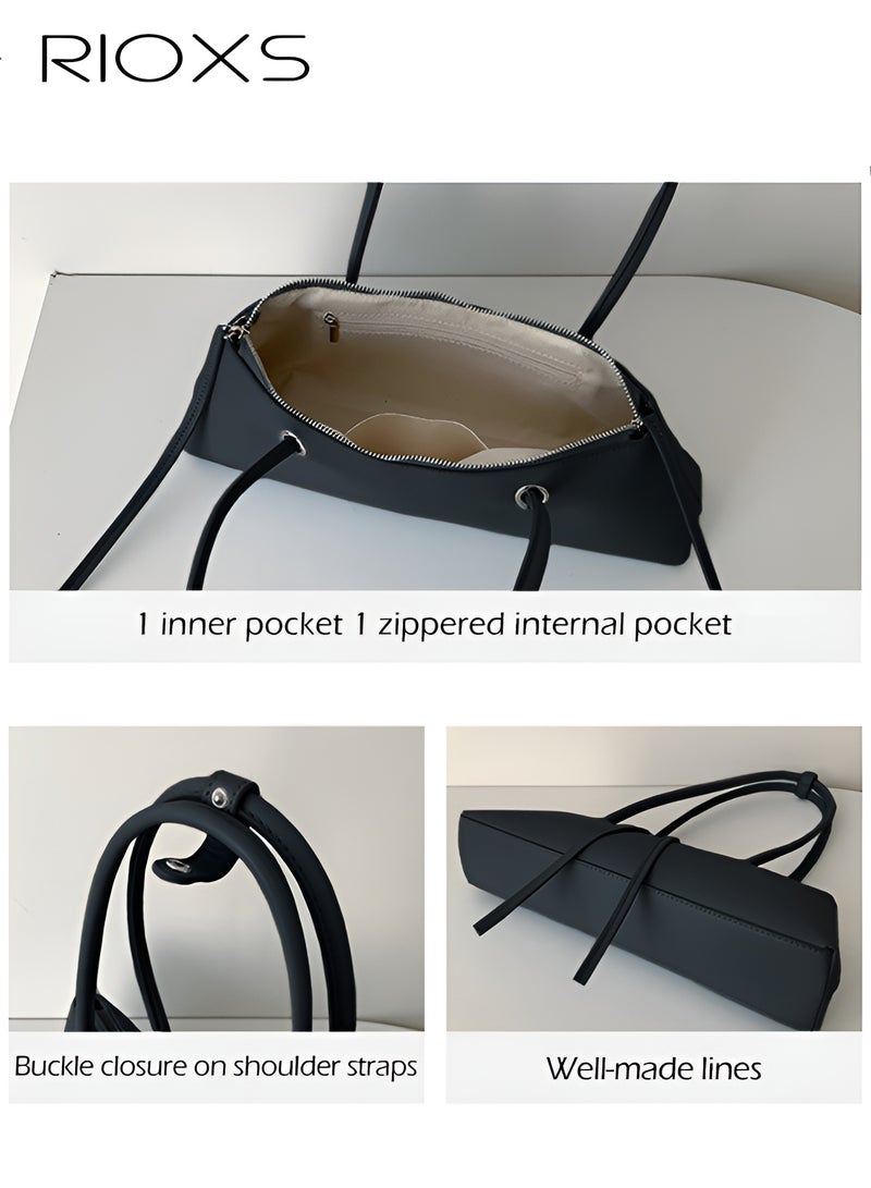 RIOXS Small Handbag For Women, PU Leather Shoulder Bag, Waterproof Fashion Hobo Bag, Ladies' Stylish Bag, Elegant Underarm Bag, Soild Women Bag, Ladies Tote Bag For Daily Work/ Travel/ Shopping Or Dating-Black Handbag - Image 4