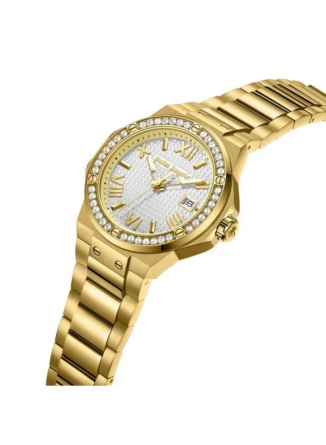 Palm Angels Stratos Silver Dial Gold Stainless Steel Bracelet Analog Watch for Men, 44mm