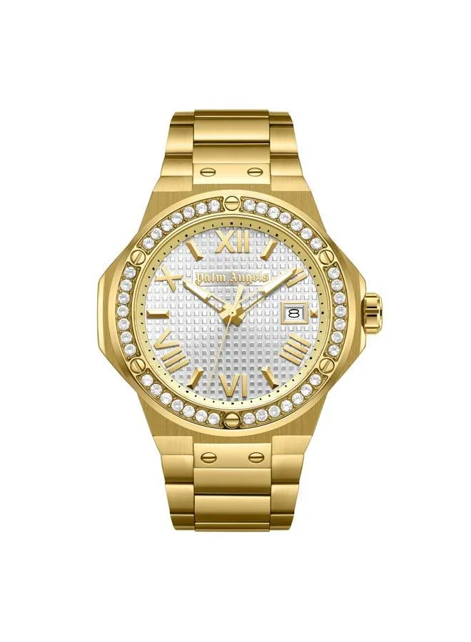 Palm Angels Stratos Silver Dial Gold Stainless Steel Bracelet Analog Watch for Men, 44mm
