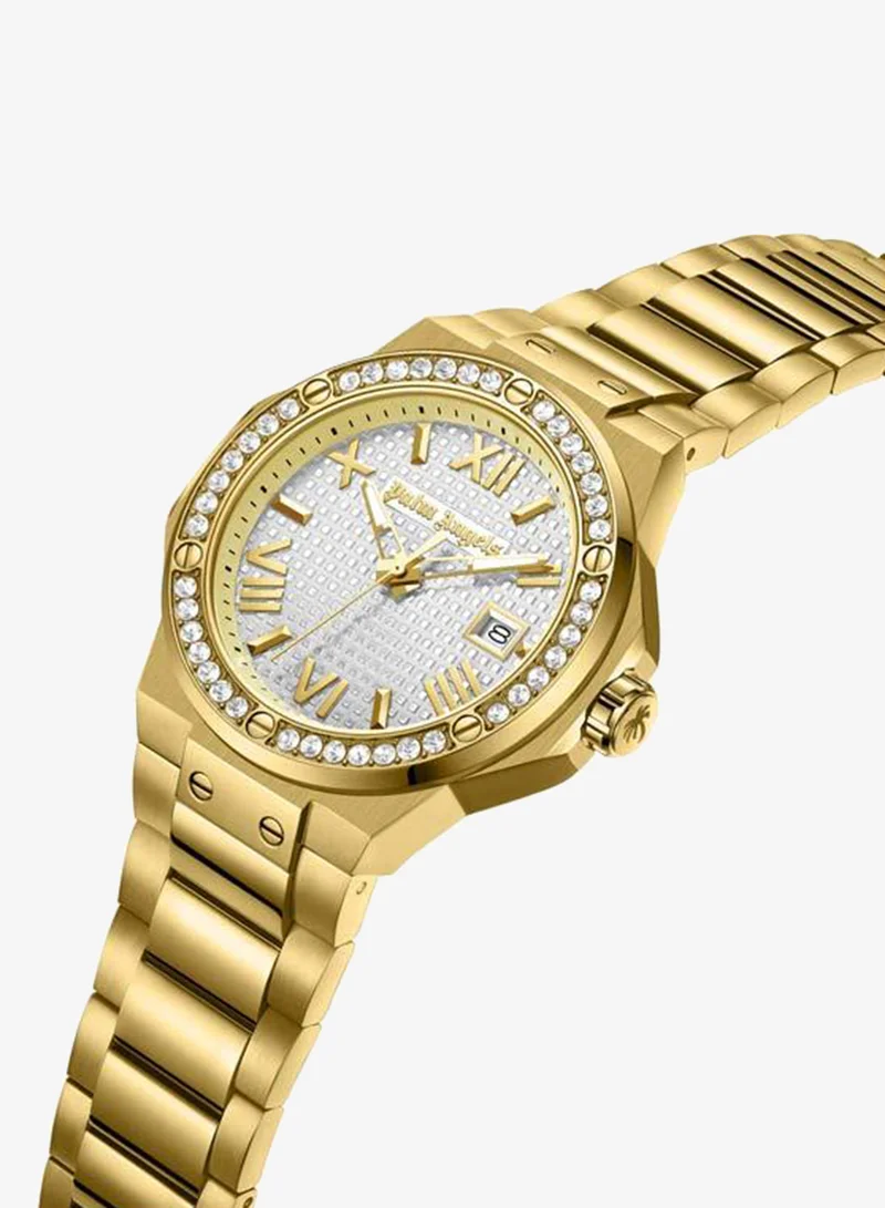 Palm Angels Stratos Silver Dial Gold Stainless Steel Bracelet Analog Watch for Men, 44mm