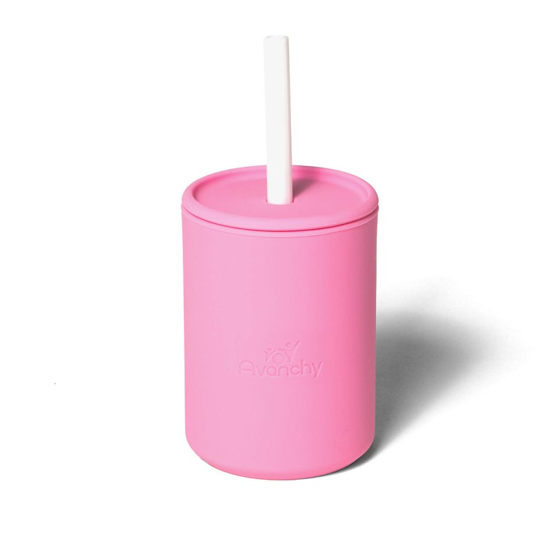 Avanchy Silicone Training Sippy Cup with Straw Lid â€“ Tiny Cup for Babies 6+ Months to Toddlers 1 Year Old â€“ 5 oz Infant Water Cup for Baby Led Weaning, Pink - Image 1