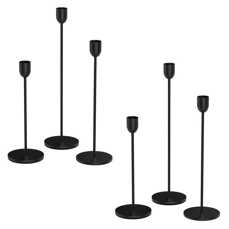 ChefBee Black Tall Candle Candlestick Holder, 3PCS Taper Pillar Candle Sticks Stand Holders Decor, Centerpiece Dining Table Wedding Festive Fireplace Mantle Vintage Room Decor, Housewarming Gift - Image 1