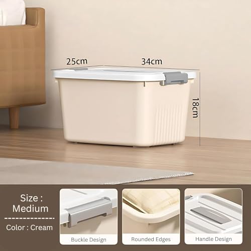 Ash  Roh Ash & Roh Plastic Storage Containers with Lids, Stackable, Space-Saving Design with Handles, Ideal for Clothes, Toys, and Seasonal Storage (pack of 3, medium- 25cm X 34cm X 18cm) - Image 2
