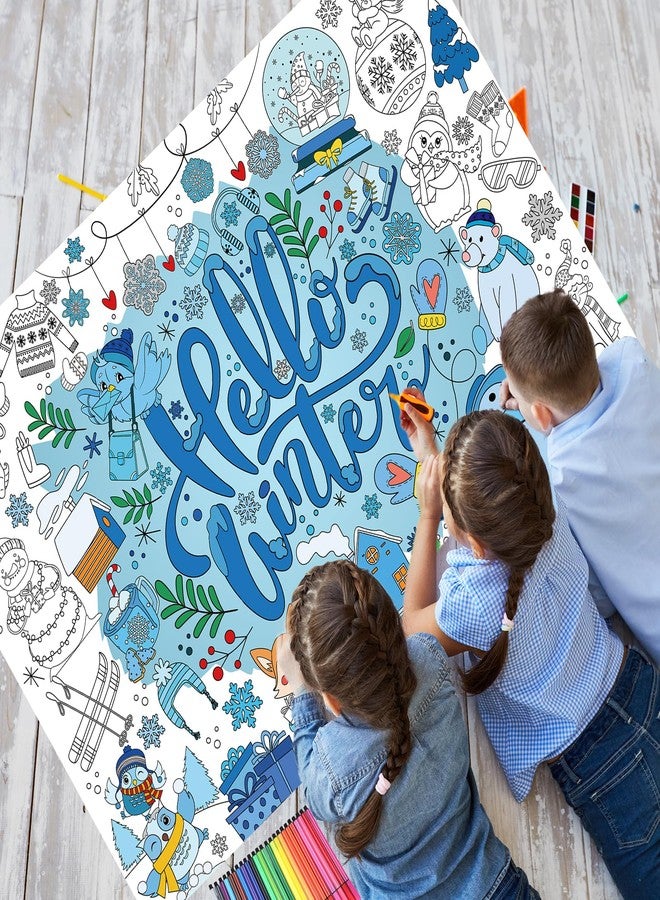 HOWAF Winter Snowflake Giant Coloring Poster with 24 (12 Colors) Paint Pens, Hello Winter Scenes Large Coloring Tablecloth Snowflake Huge Table Cover for Kids Classroom Home Holiday Party Favor - Image 4