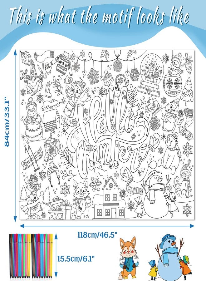 HOWAF Winter Snowflake Giant Coloring Poster with 24 (12 Colors) Paint Pens, Hello Winter Scenes Large Coloring Tablecloth Snowflake Huge Table Cover for Kids Classroom Home Holiday Party Favor - Image 2