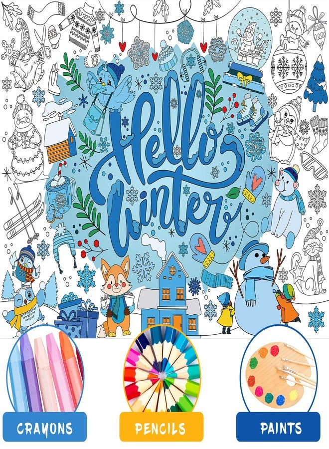 HOWAF Winter Snowflake Giant Coloring Poster with 24 (12 Colors) Paint Pens, Hello Winter Scenes Large Coloring Tablecloth Snowflake Huge Table Cover for Kids Classroom Home Holiday Party Favor - Image 3