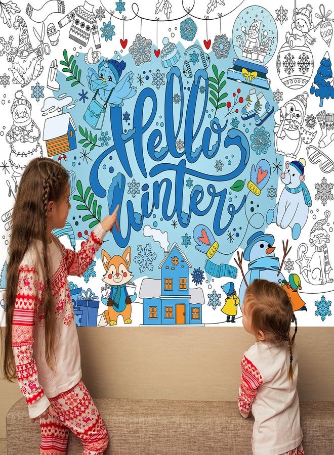 HOWAF Winter Snowflake Giant Coloring Poster with 24 (12 Colors) Paint Pens, Hello Winter Scenes Large Coloring Tablecloth Snowflake Huge Table Cover for Kids Classroom Home Holiday Party Favor - Image 5