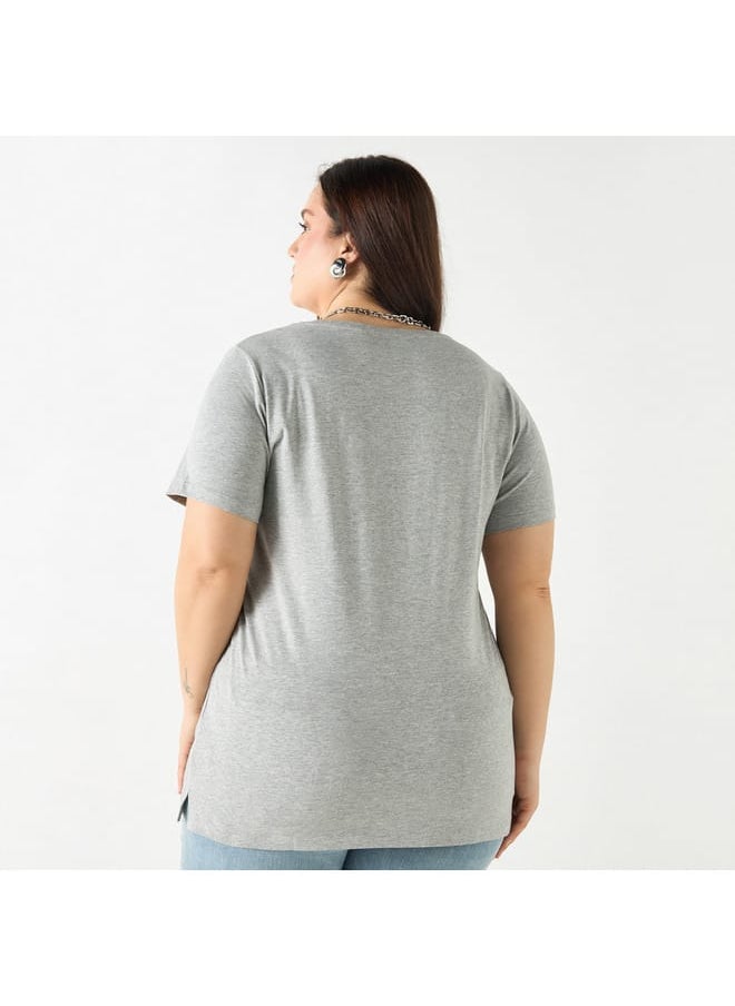 Ulla Popken Plus Size Ulla Popken Floral Print T-shirt with Short Sleeves  - Image 3