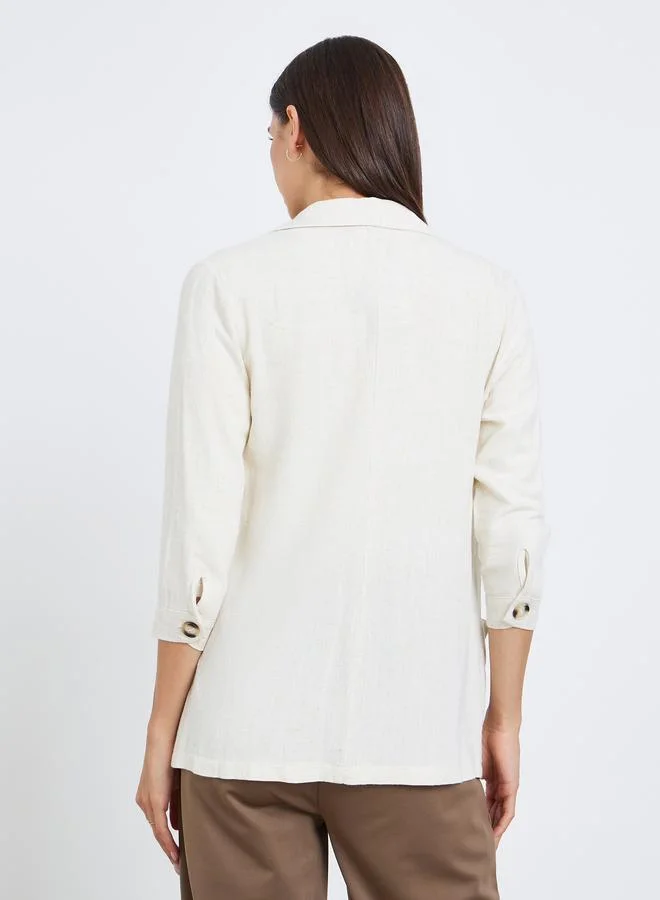 Take Two Solid Lapel Pocket Detail 3/4 Sleeve Blazer