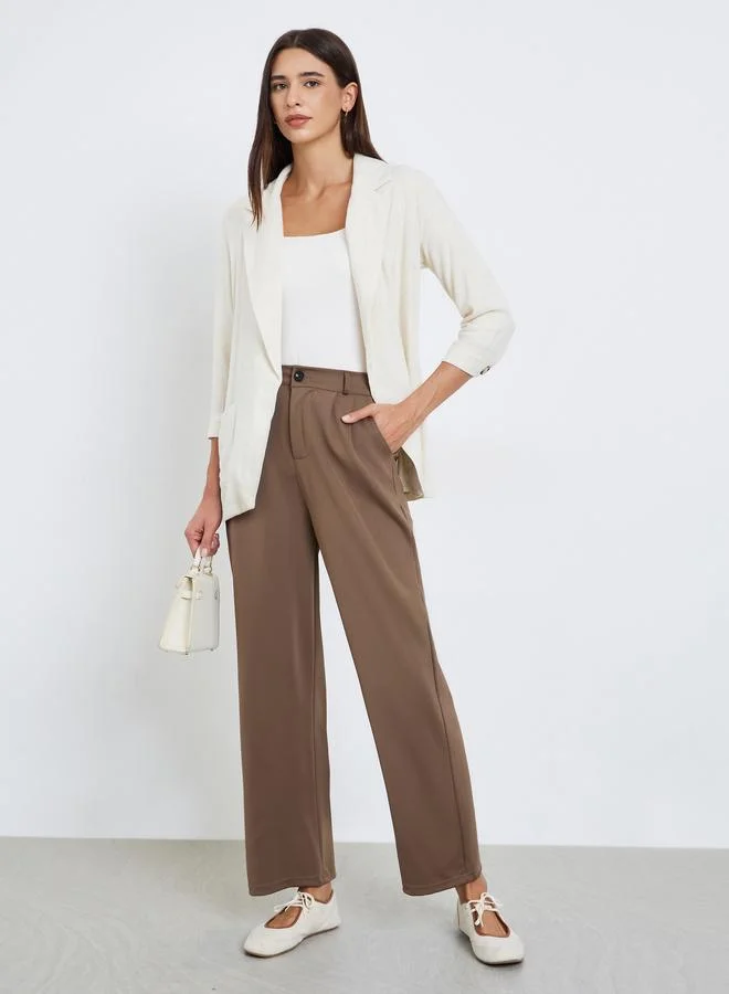 Take Two Solid Lapel Pocket Detail 3/4 Sleeve Blazer