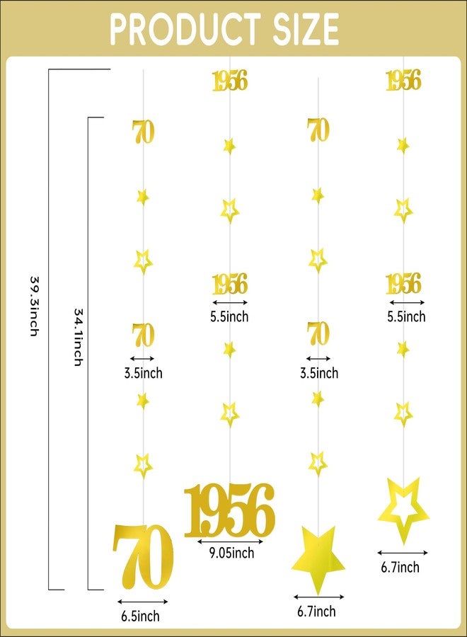 Eucutur Gold 70th Birthday Decorations for Men Women, Pre-Stung Glitter Twinkle Number 70 Years Old Vintage 1955 Hanging Streamer Banner Party Supplies, Cheers 70th Birthday Gift Decor - Image 2