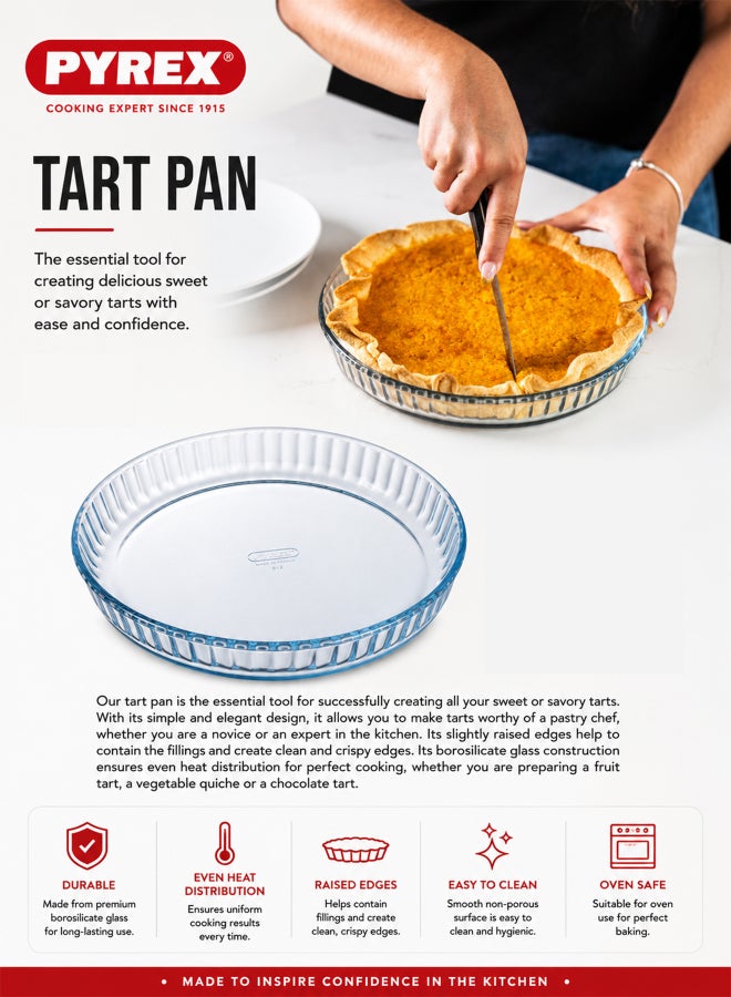 بيريكس Pyrex Bake&Enjoy Round Flan Dish 28cm 1.6L Borosilicate Glass Tart Pan, Oven Safe Bakeware for Quiche, Tart, Flan & Dessert Baking, Microwave Freezer Dishwasher Safe, BPA Free 28cm - Image 3
