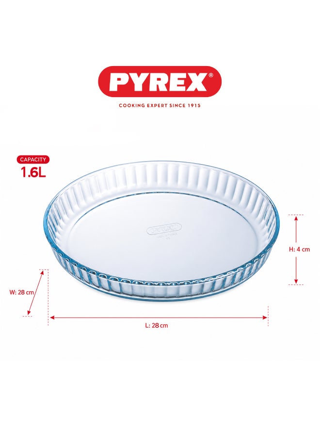 بيريكس Pyrex Bake&Enjoy Round Flan Dish 28cm 1.6L Borosilicate Glass Tart Pan, Oven Safe Bakeware for Quiche, Tart, Flan & Dessert Baking, Microwave Freezer Dishwasher Safe, BPA Free 28cm - Image 2