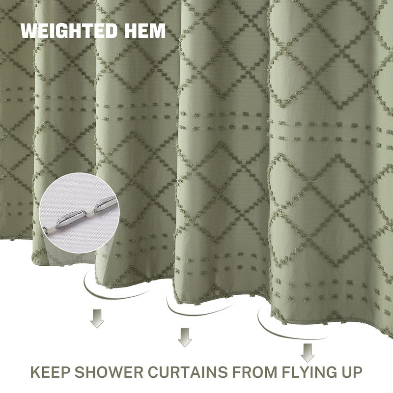 Siiluminisoy Sage Green Boho Shower Curtain Fabric Shower Curtain, 72 x 72 Tufted Chevron Textured Striped Modern Farmhouse Minimalist Cloth for Bathroom - Image 3