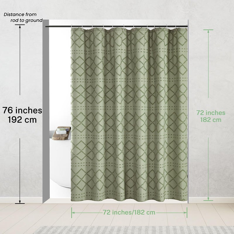 Siiluminisoy Sage Green Boho Shower Curtain Fabric Shower Curtain, 72 x 72 Tufted Chevron Textured Striped Modern Farmhouse Minimalist Cloth for Bathroom - Image 5