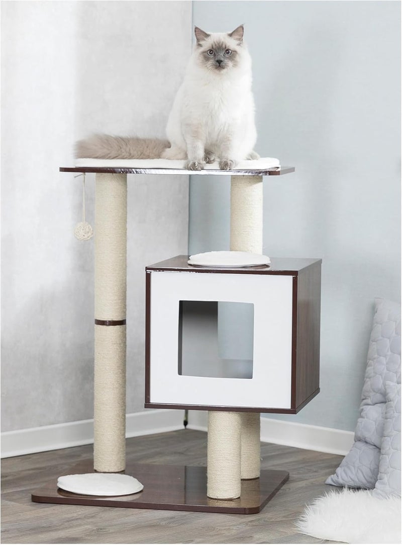 TRIXIE 31in Inola Wooden Cat Tree Jute Scratching Posts Cat Condo with Cushion Removable Cozy Pads Dangling Cat Toy Walnut - Image 3